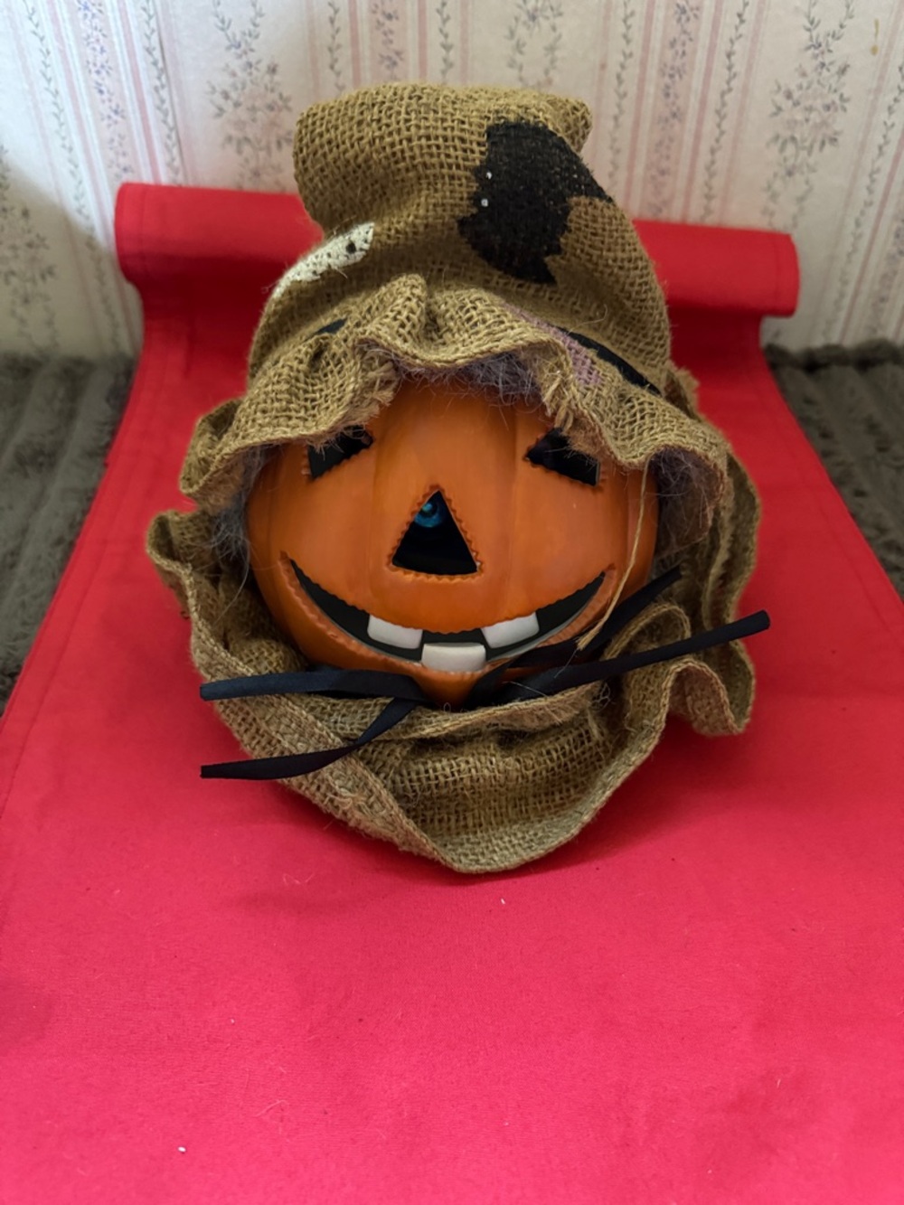 Halloween Jack-O'-Lantern Scarecrow Figurine - Orange and Brown